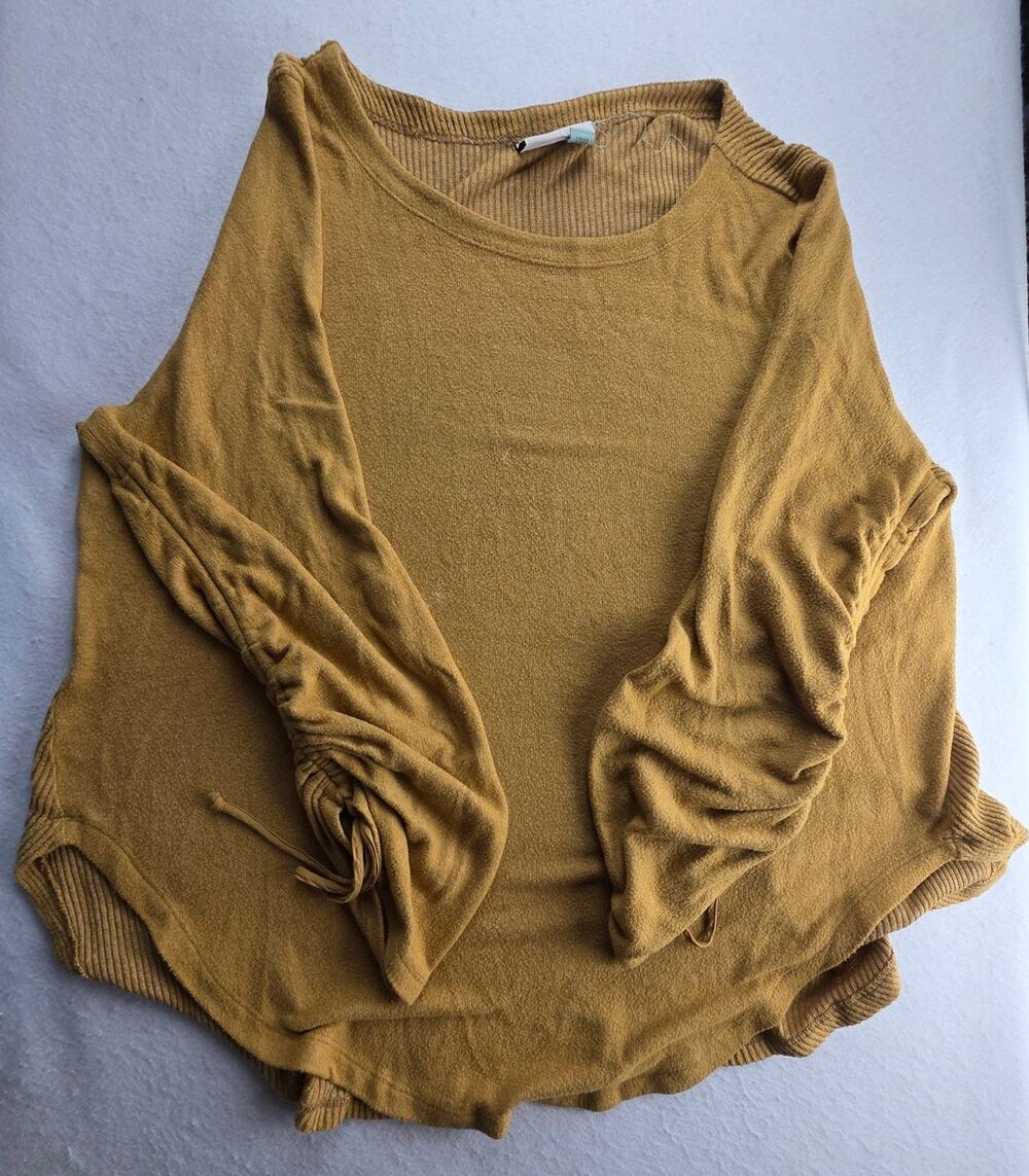 Anthropologie Saturday Sunday Ribbed Mustard Balloon Sleeve Sweater Size Large